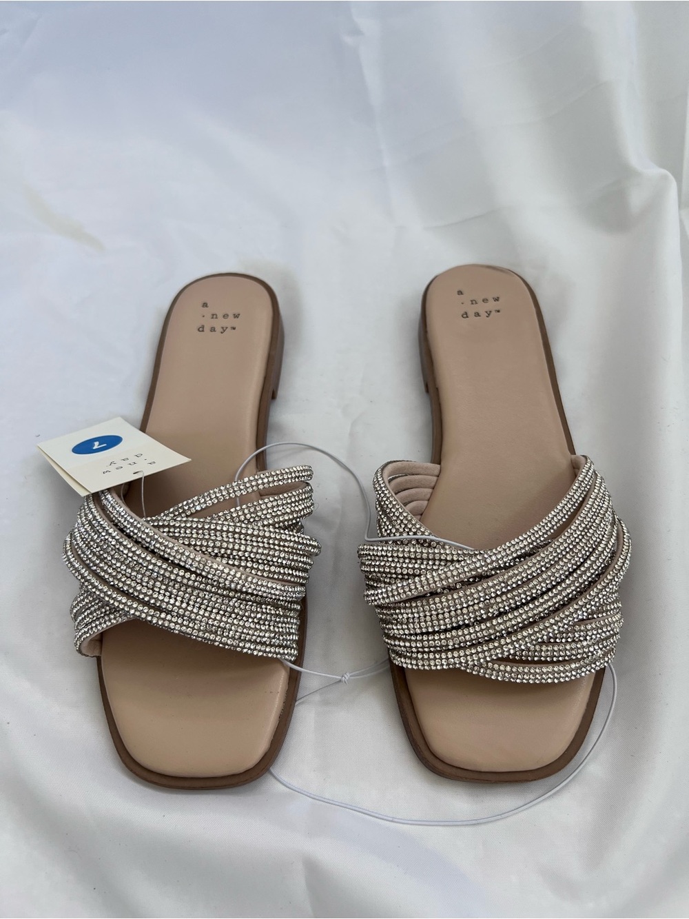 a new day Sparkling Crisscross Slide Sandals - Champagne/Beige